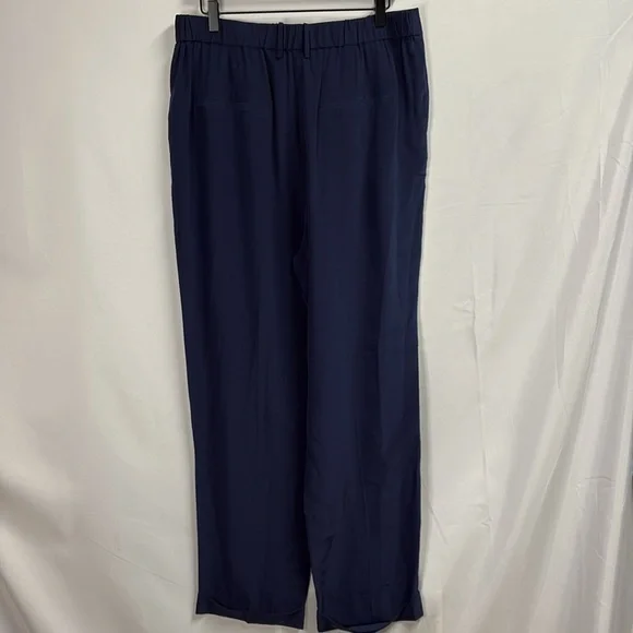 LilySilk Timeless Pleated 100% Silk Wide Leg Trousers Navy Blue Size 12 NWT!